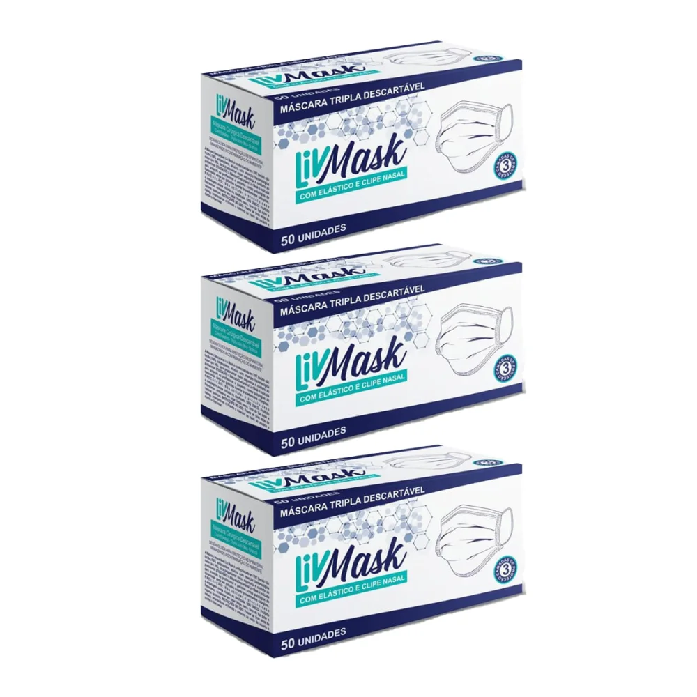 Kit 150 Máscaras Tripla Descartável 500V7 Livmask