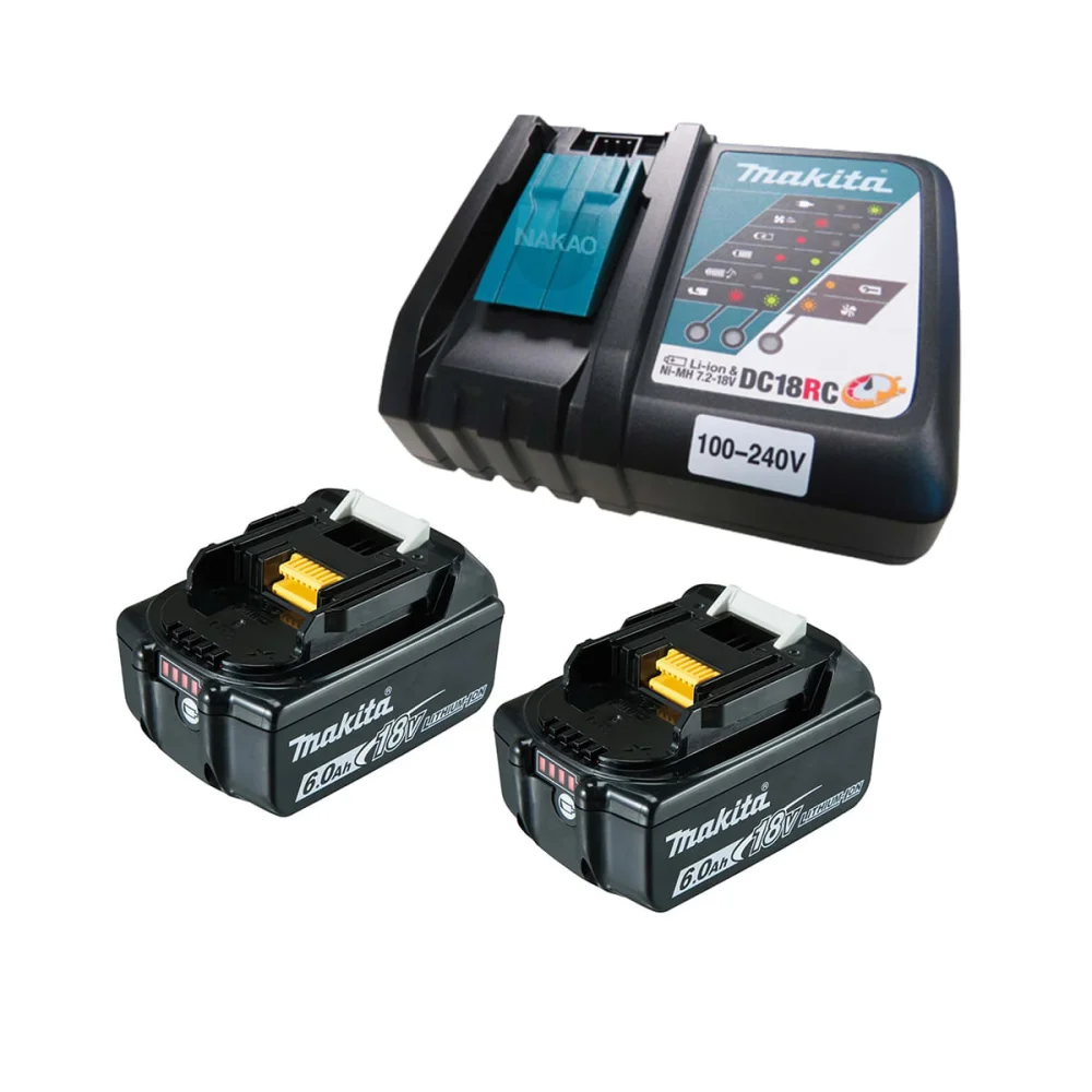 Kit 2 Baterias 18V 6.0Ah e Carregador de Bateria de 14V a 18V DC18RC Makita