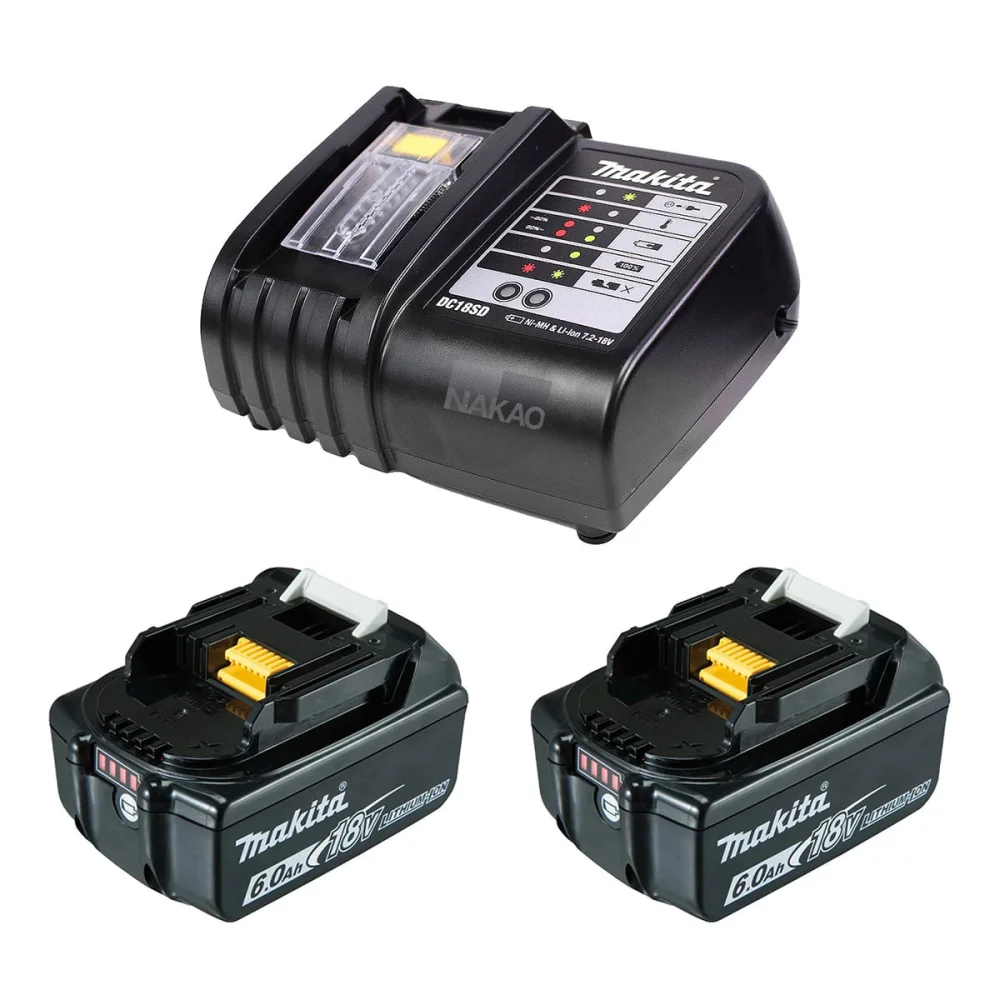 Kit 2 Baterias 18V 6.0Ah e Carregador de Bateria de 14V a 18V DC18SD Makita