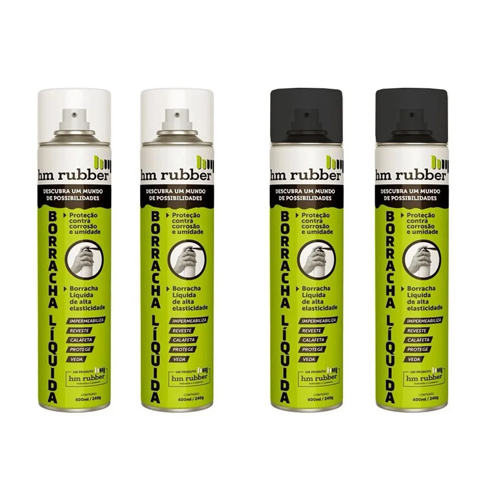 Kit 2 Borrachas Líquida em Spray Aerossol Hm Rubber 400 ml Branco e 2 Preto