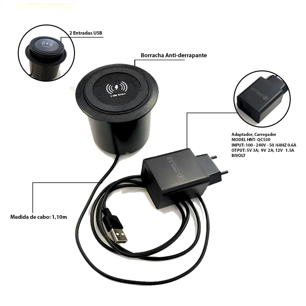 Kit 2 Carregadores de Celular sem Fio USB Wireless