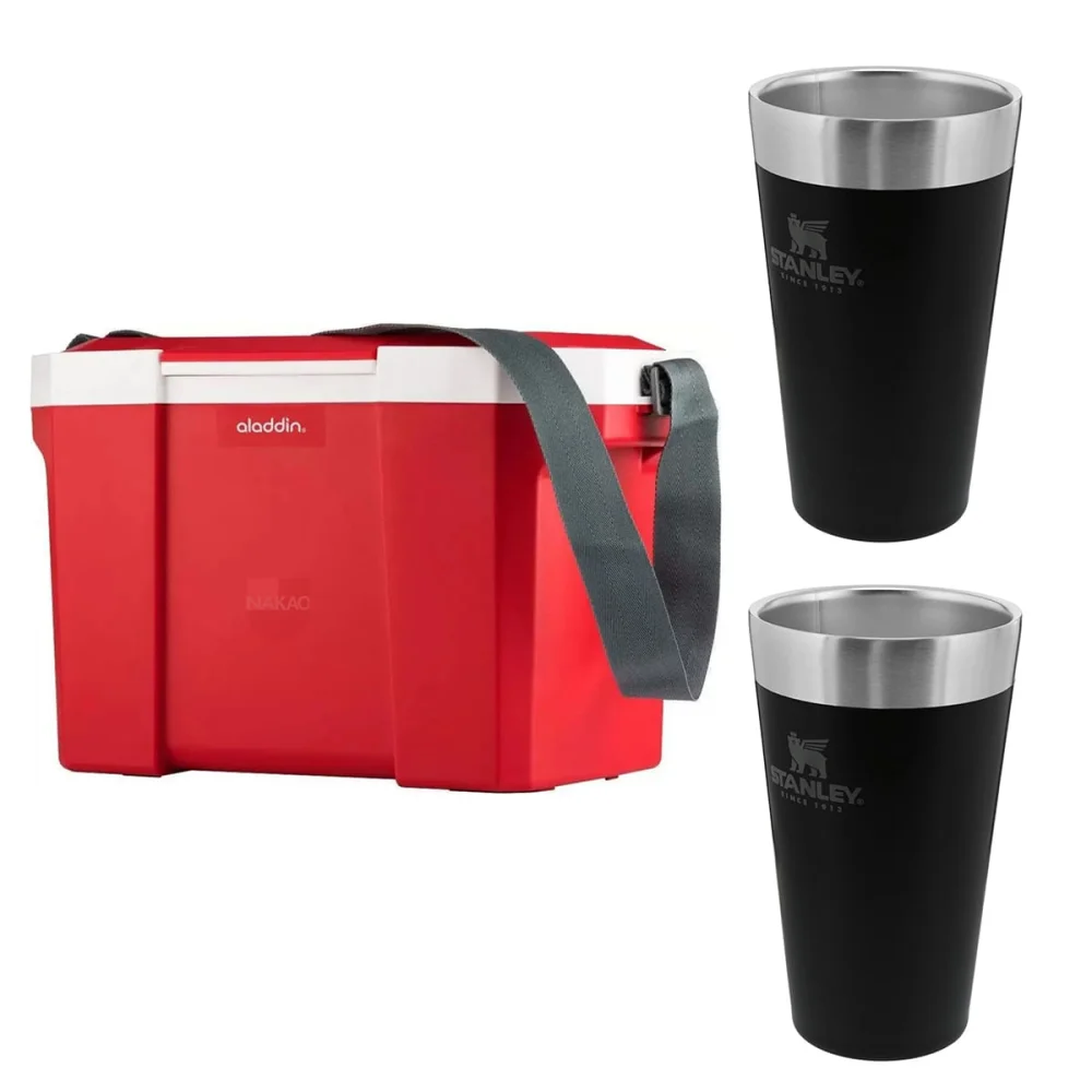 Kit 2 Copos Térmico de Cerveja sem Tampa 473ml Stanley e Caixa Térmica 24 Litros