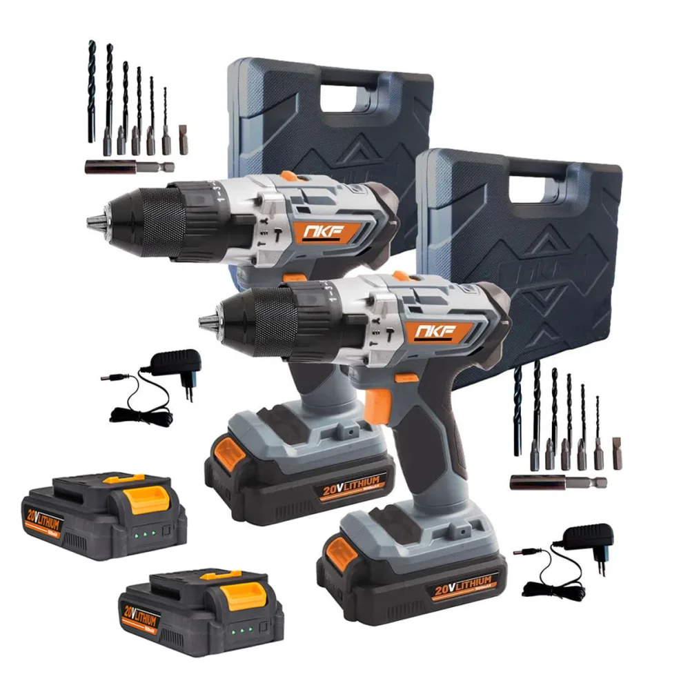 Kit 2 Furadeira de Impacto e Parafusadeira à Bateria com 4 Baterias FP20X2 NKF