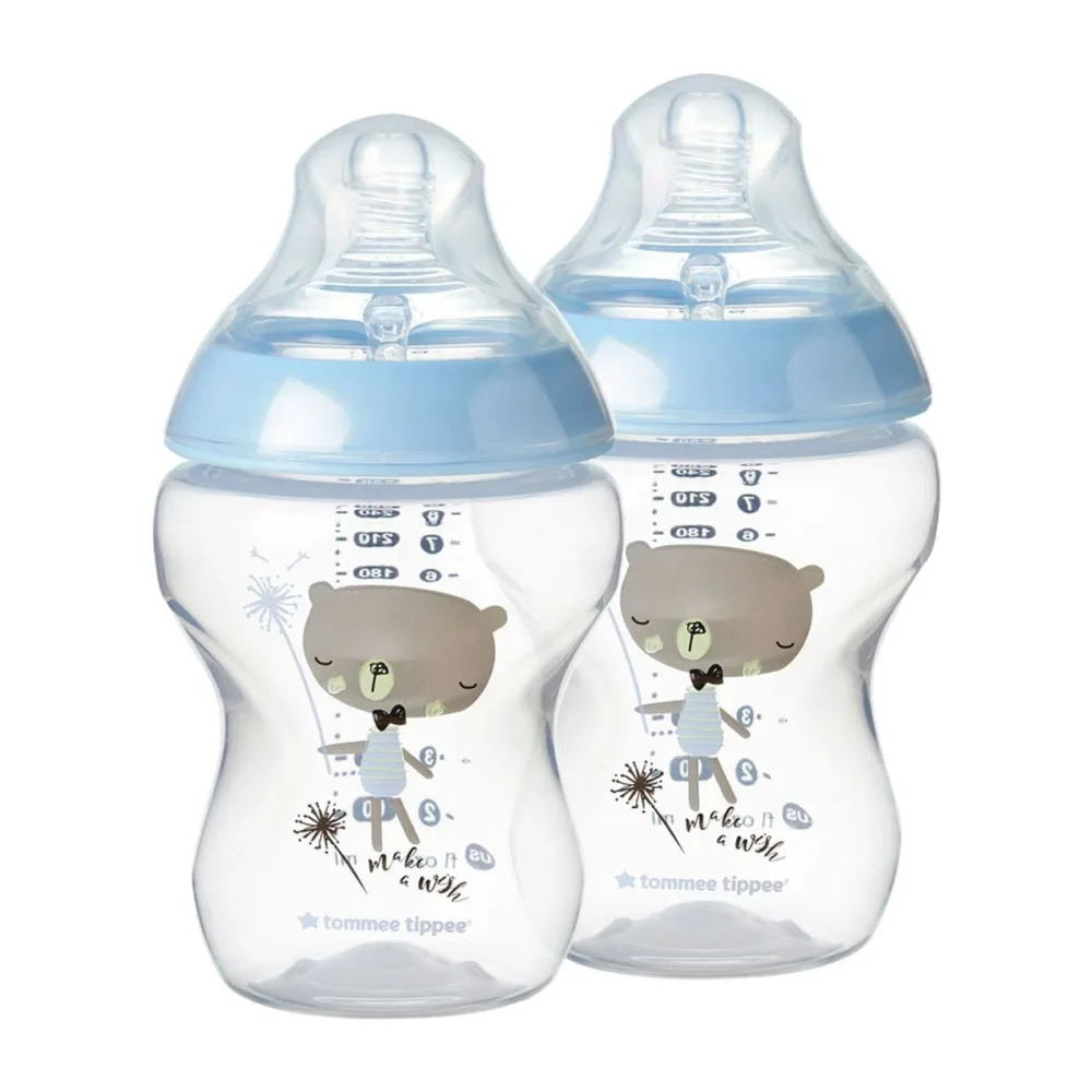Kit 2 Mamadeiras Closer To Nature Azul 260ml e Escova de Mamadeira Tommee Tippee