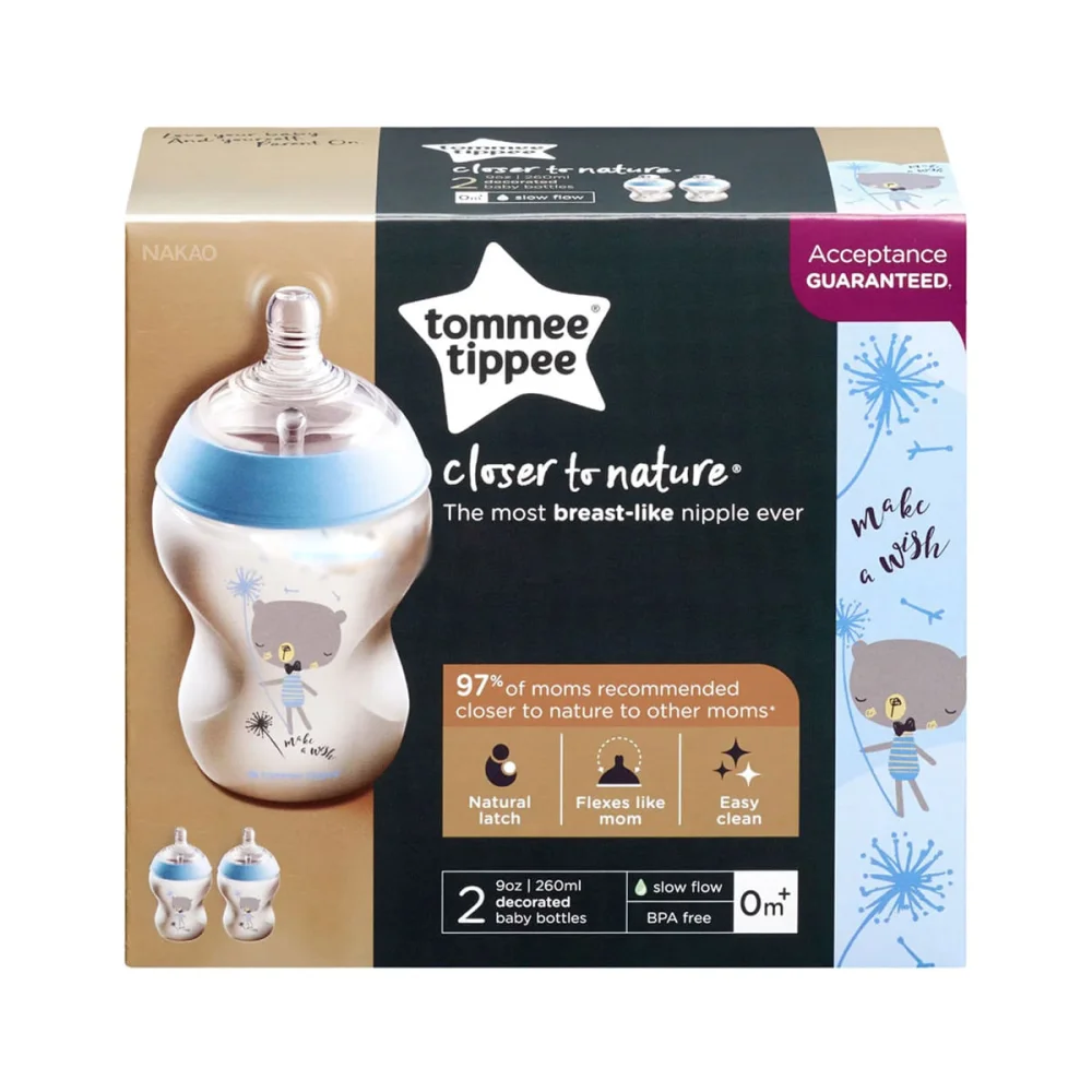Kit 2 Mamadeiras Closer To Nature Azul 260ml e Escova de Mamadeira Tommee Tippee