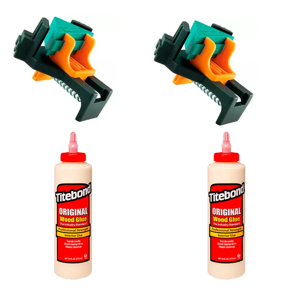 Kit 2 Sargentos Clip Angular 305100 Wolfcraft e 2 Colas Original Wood Glue 473ml