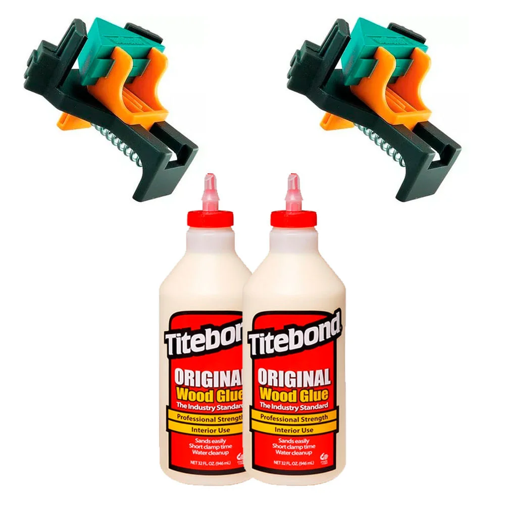 Kit 2 Sargentos Clip Angular 305100 Wolfcraft e 2 Colas Original Wood Glue 946ml