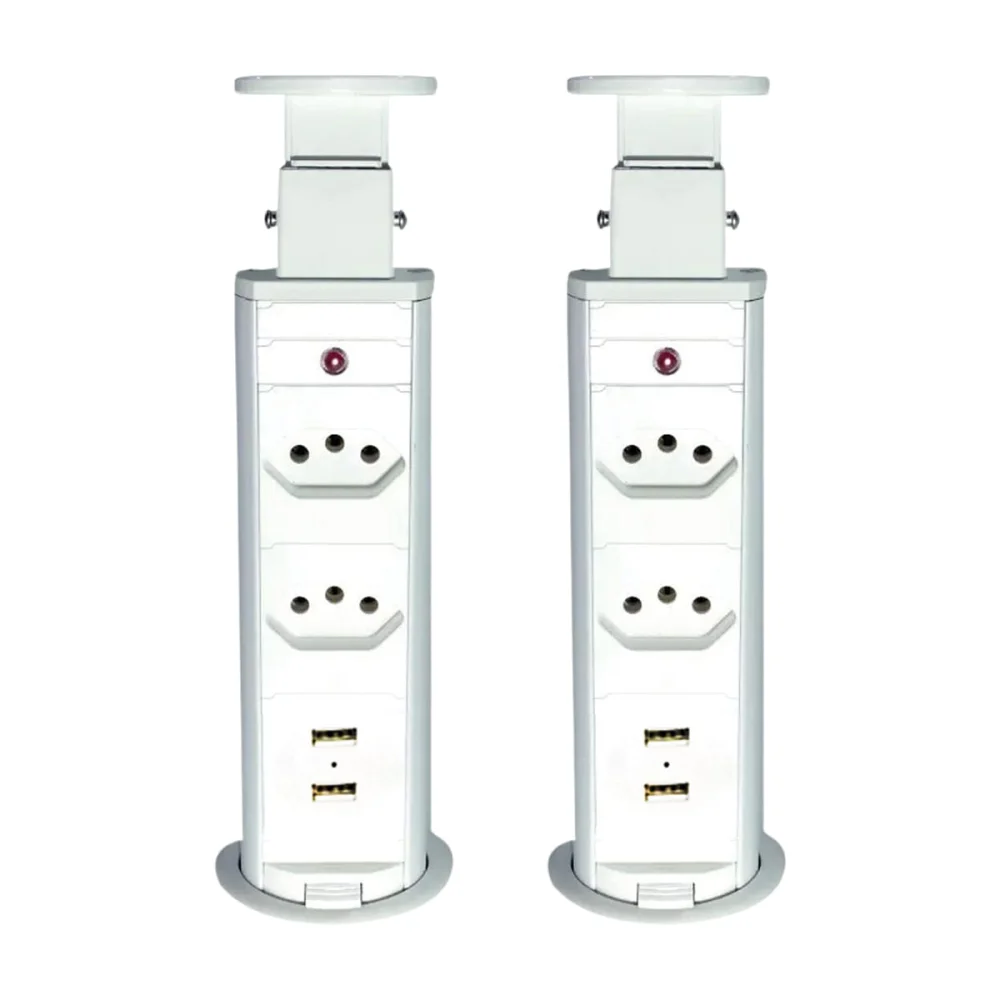 Kit 2 Torres de Tomada Multiplug 2 Tomadas e 2 USB Bivolt