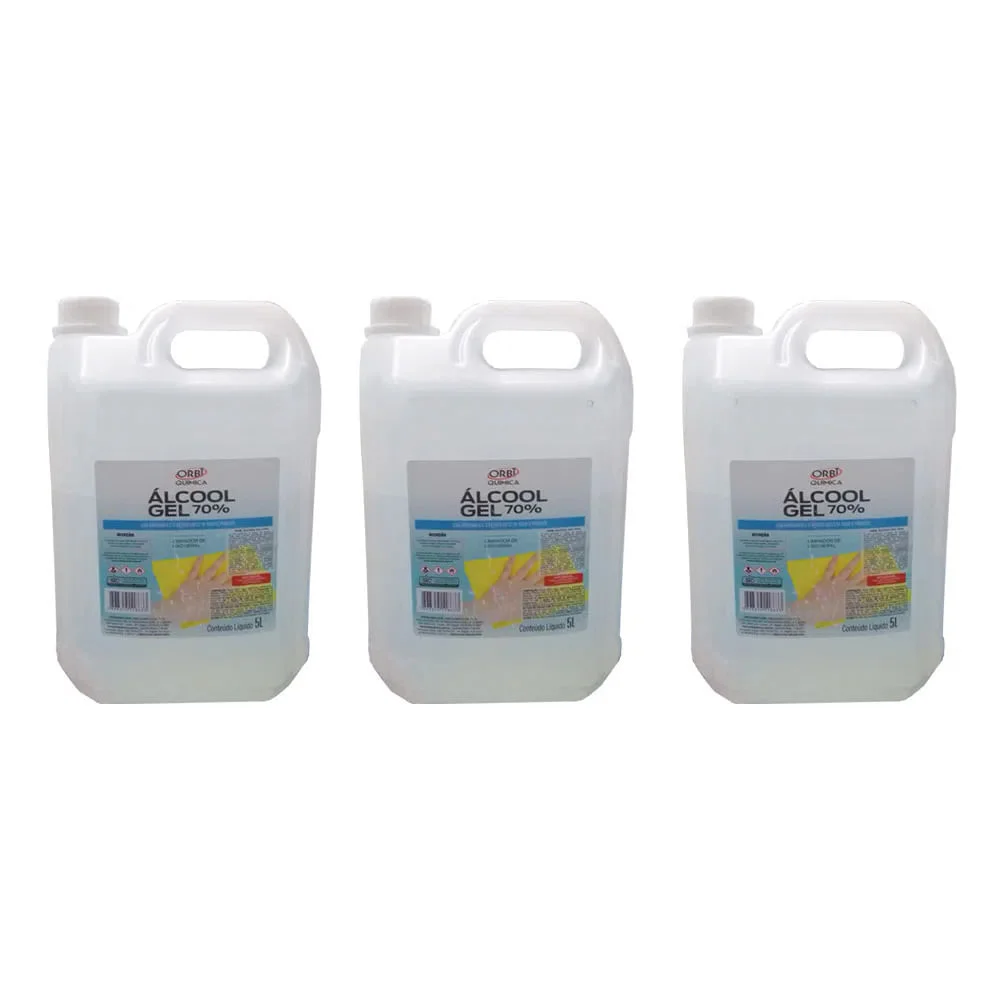 Kit 3 Álcool Gel 70° Antisséptico e Higienizador de Mãos 5 Litros Orbi