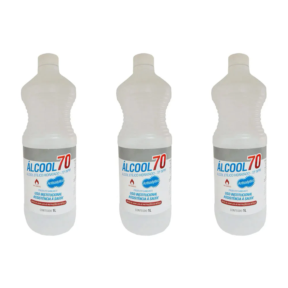 Kit 3 Álcool Líquido 70º 1 Litro
