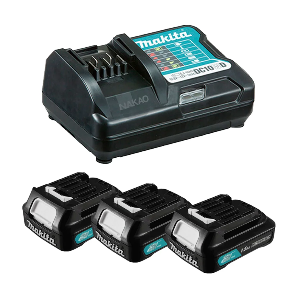 Kit 3 Baterias 12V 1.5Ah BL1016 e Carregador 12V Max-DC10WD e Maleta Makita