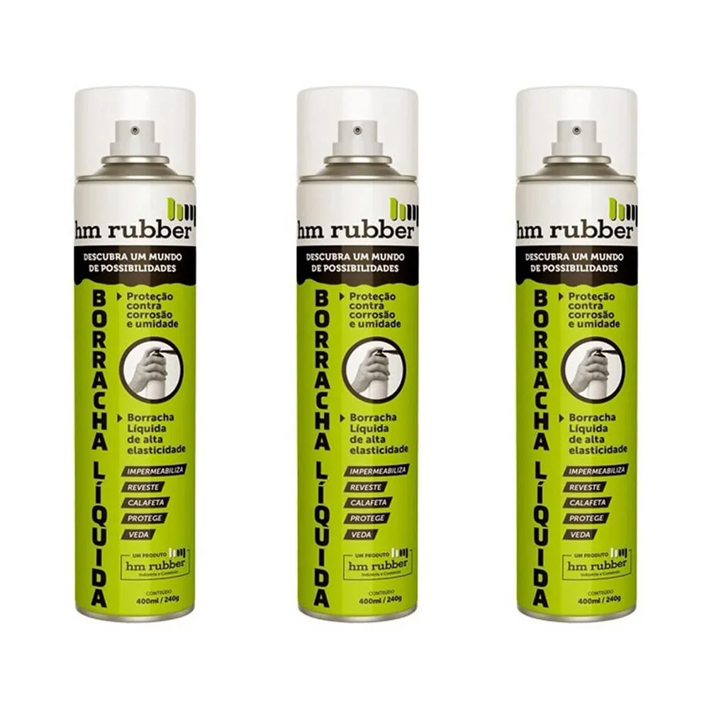 Kit 3 Borrachas Líquida em Spray Aerossol Hm Rubber 400 ml