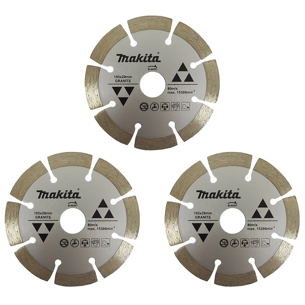 Kit 3 Discos Diamantado Corte a Seco 105mm Mármore e Granito D-44351
