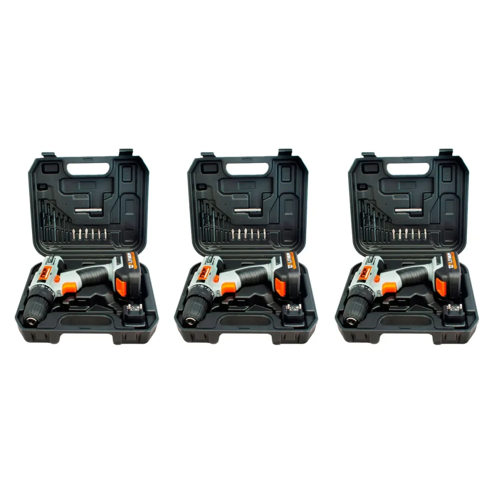 Kit 3 Furadeira Parafusadeira à Bateria 12V com Maletas e Acessórios FP12X NKF