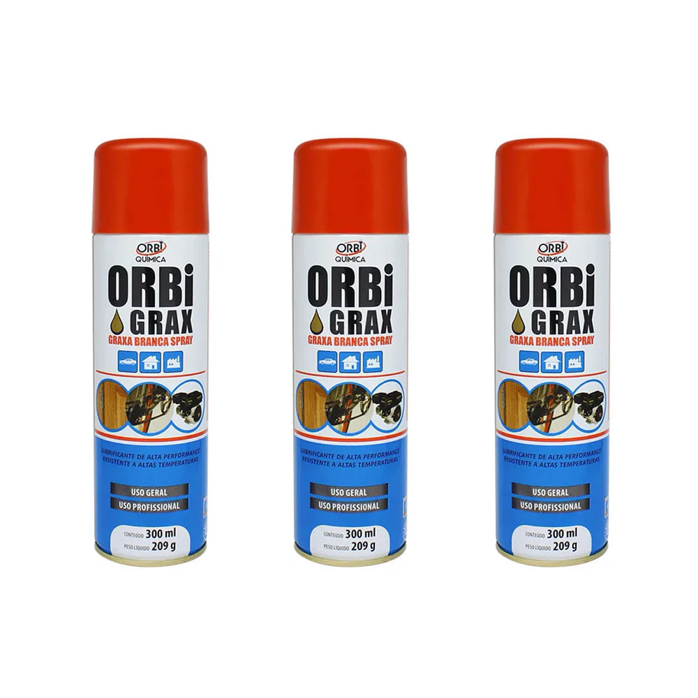 Kit 3 Graxas em Spray Grax 300ml 209g Branco Orbi