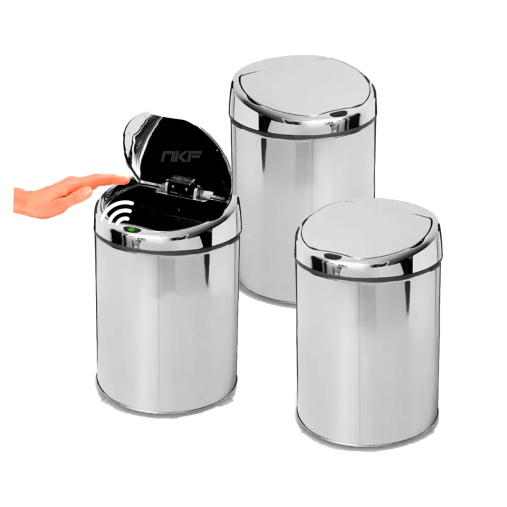 Kit 3 Lixeiras Automática com Sensor em Aço Inoxidável 3 Litros NKF