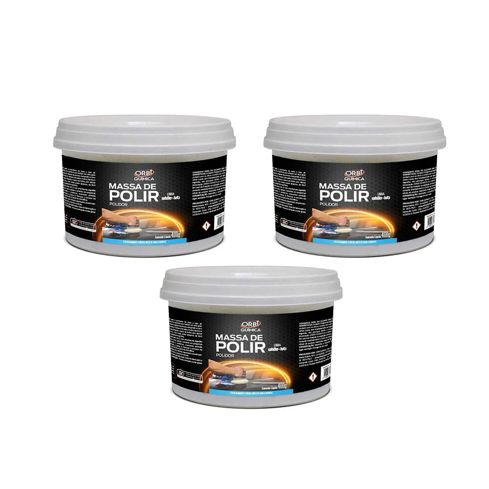 Kit 3 Massas de Polir Carro Nº2 400g Orbi Branco