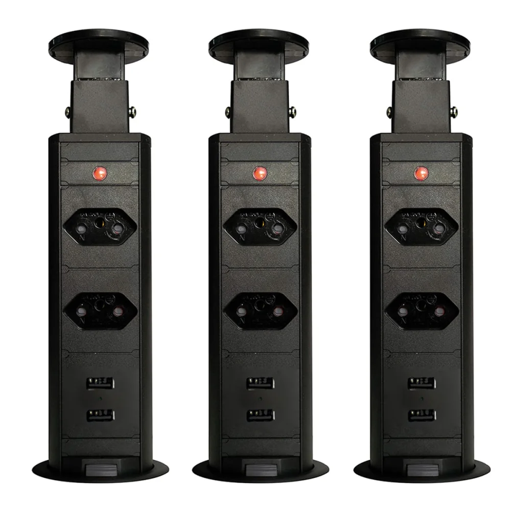 Kit 3 Torres de Tomada Multiplug 2 Tomadas e 2 USB Bivolt