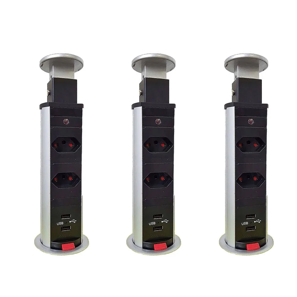 Kit 3 Torres de Tomada Multiplug 2 Tomadas e 2 USB Bivolt