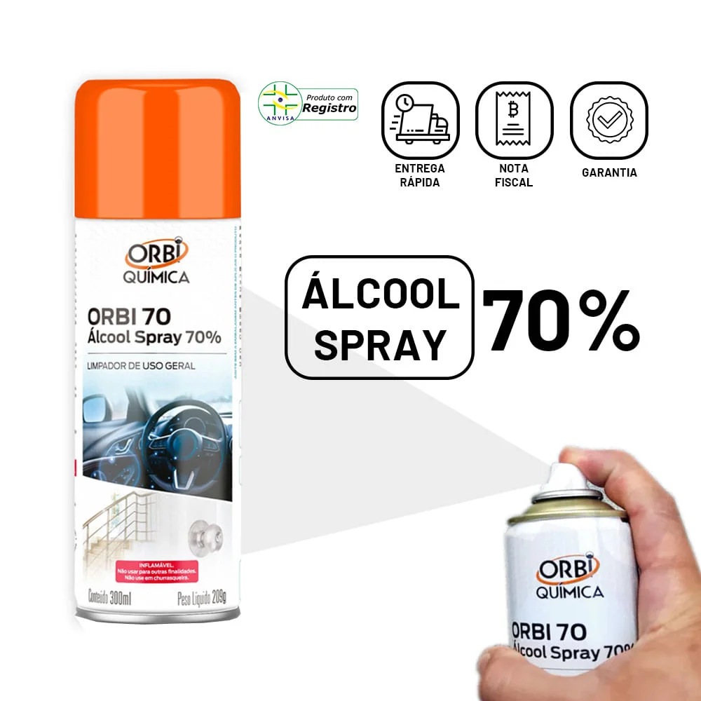 Kit 4 Álcool Spray 70° Antisséptico e Higienizador 300ML 209G Orbi