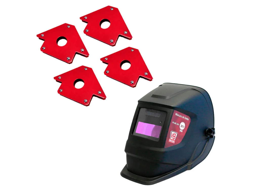Kit 4 Esquadros Magnéticos 22Kg NKF e Máscara para Solda Automática SR1