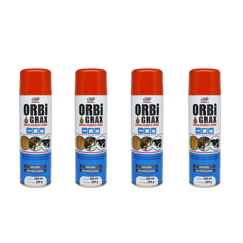 Kit 4 Graxas em Spray Grax 300ml 209g Branco Orbi