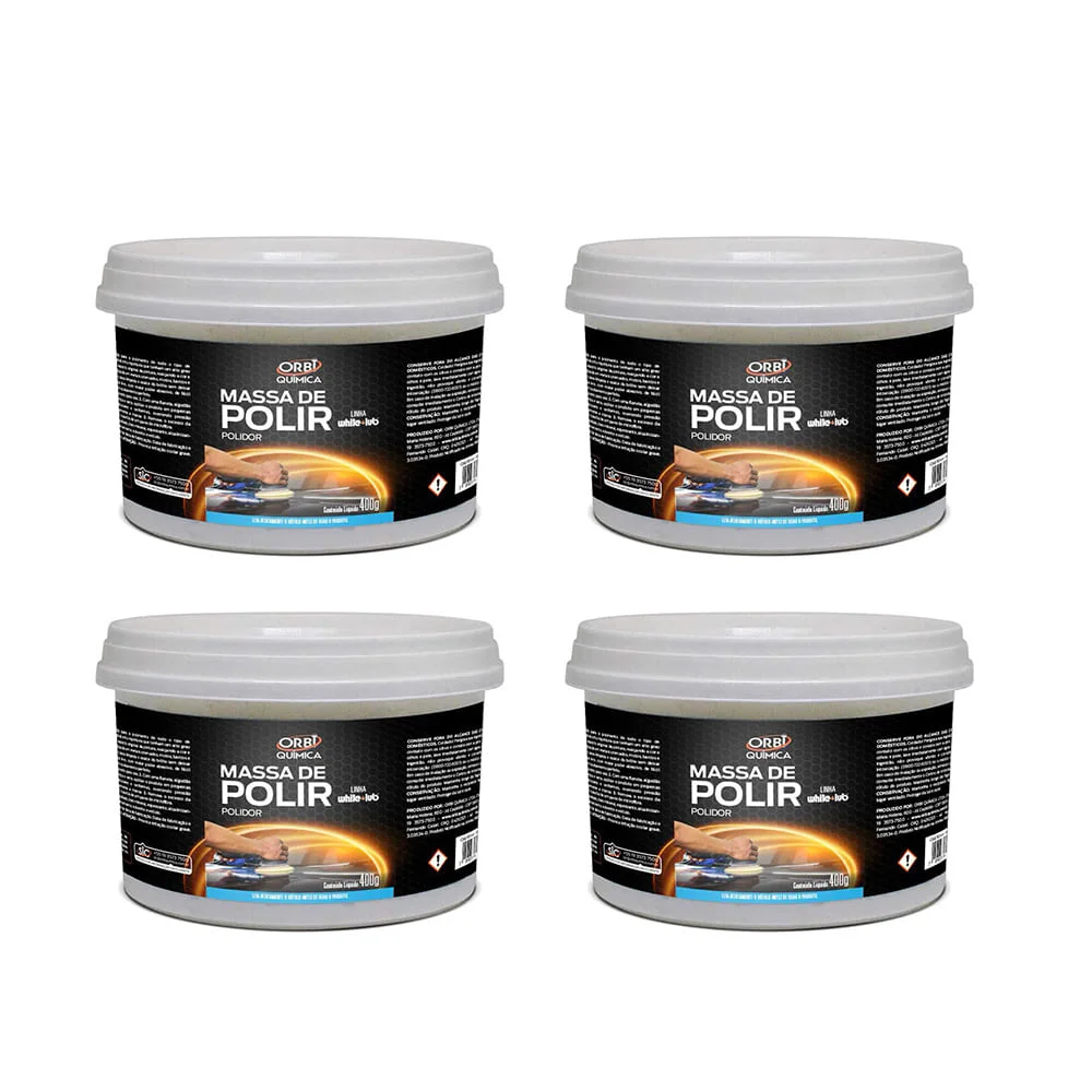 Kit 4 Massas de Polir Carro Nº2 400g Orbi Branco