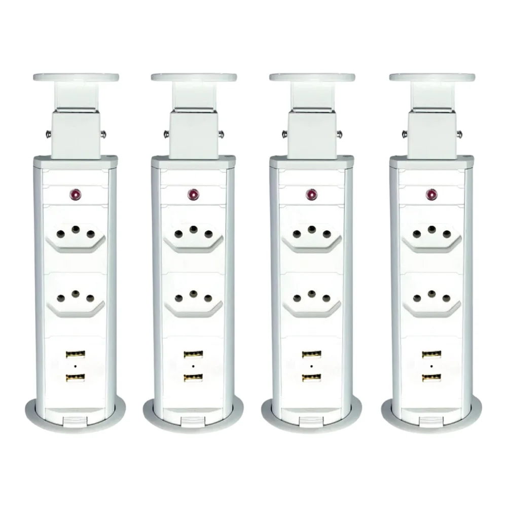 Kit 4 Torres de Tomada Multiplug 2 tomadas e 2 USB Bivolt