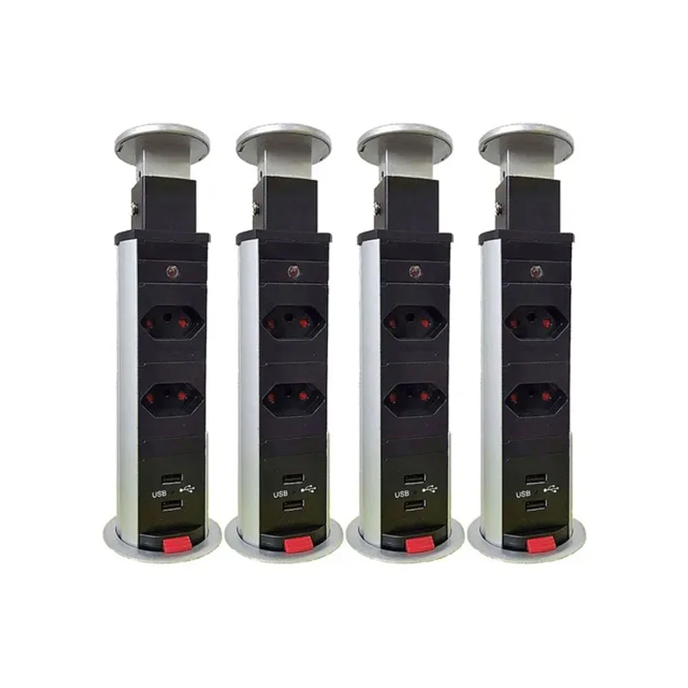 Kit 4 Torres de Tomada Multiplug 2 tomadas e 2 USB Bivolt