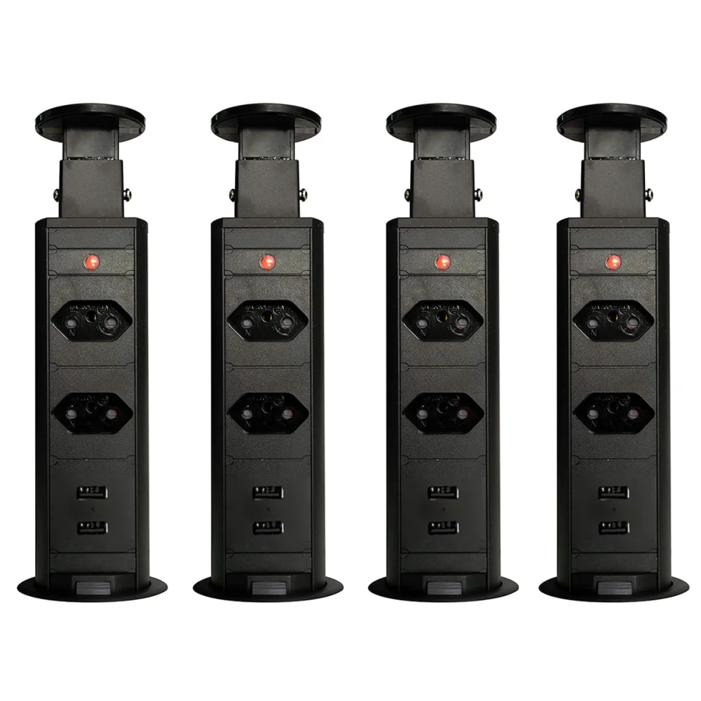 Kit 4 Torres de Tomada Multiplug 2 tomadas e 2 USB Bivolt
