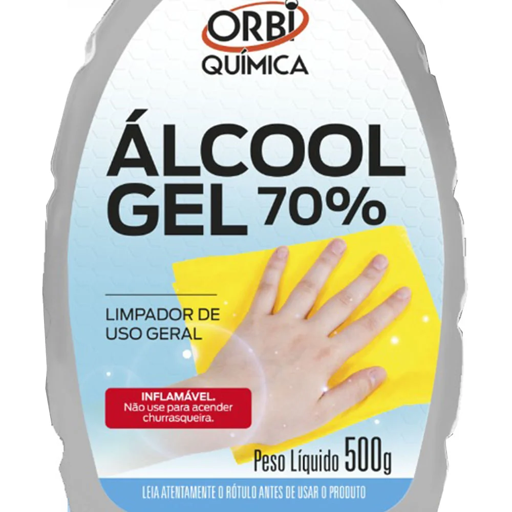 Kit 5 Álcool Gel 70° Antisséptico e Higienizador de Mãos 500G Orbi