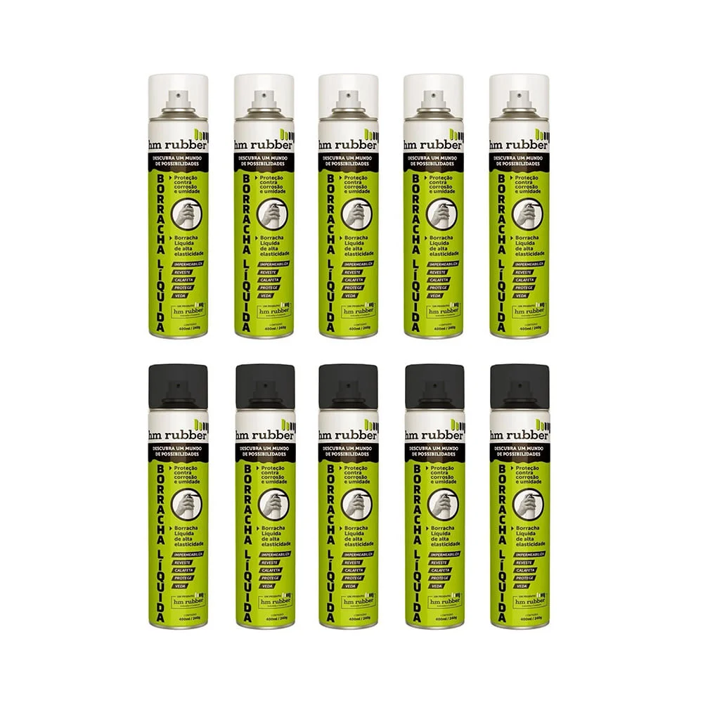 Kit 5 Borrachas Líquida em Spray Aerossol Hm Rubber 400 ml Branco e 5 Preto