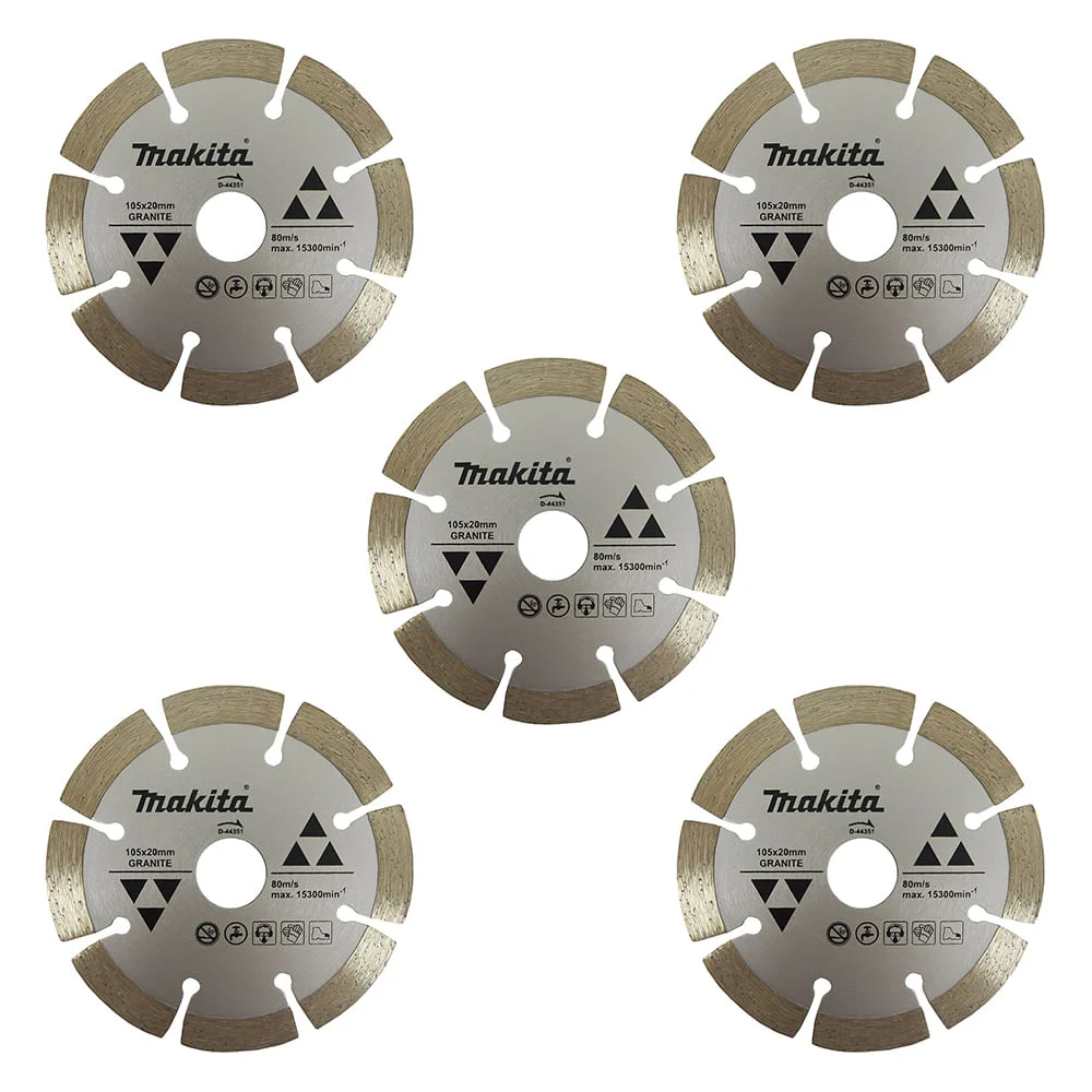 Kit 5 Discos Diamantado Corte a Seco 105mm Mármore e Granito D-44351