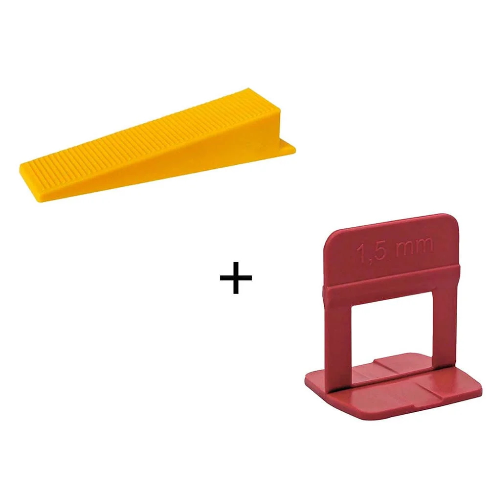 Kit 5 Pacotes de 100 Espaçadores 15mm e 5 Pacotes Cunhas Slim para Nivelamentos