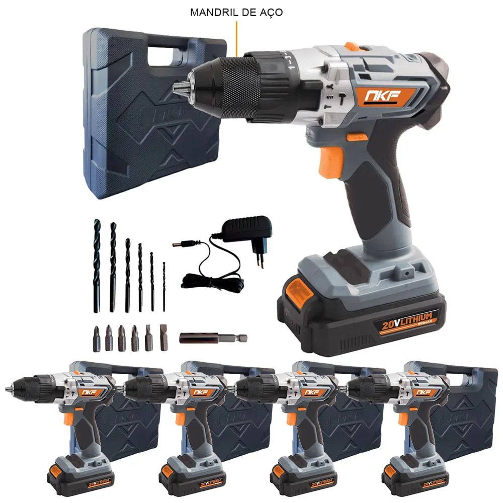 Kit 5 Parafusadeira e Furadeira de Impacto à Bateria com 5 Baterias 20V FP20X NKF