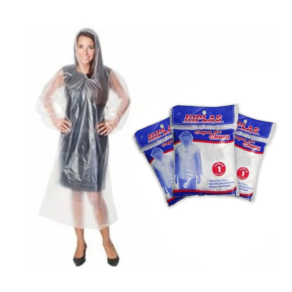 Kit 50 Capas de Chuva Transparente Descartável