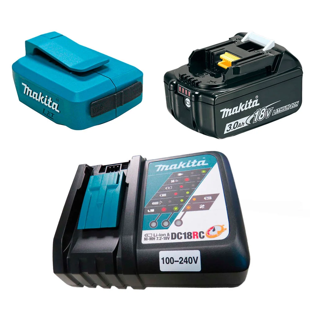 Kit Adaptador Compacto ADP05 e Bateria 18V e Carregador de Bateria DC18RC Makita