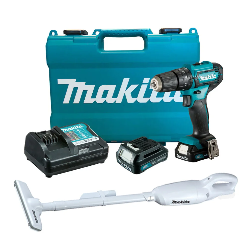 Kit Aspirador de Pó 12V CL106FDZW e Parafusadeira Furadeira 12V HP333DWYE Makita