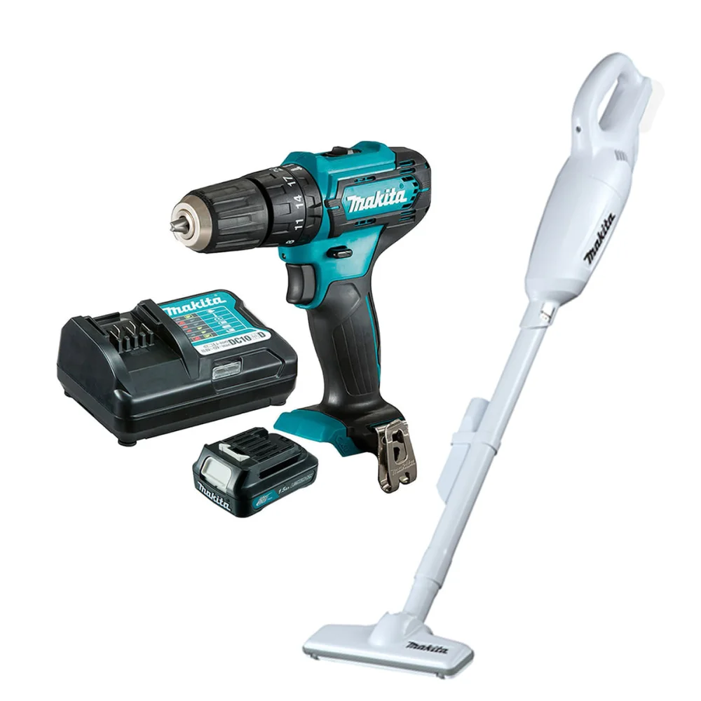 Kit Aspirador de Pó 12V CL106FDZW e Parafusadeira Furadeira HP333DWYX3 Makita