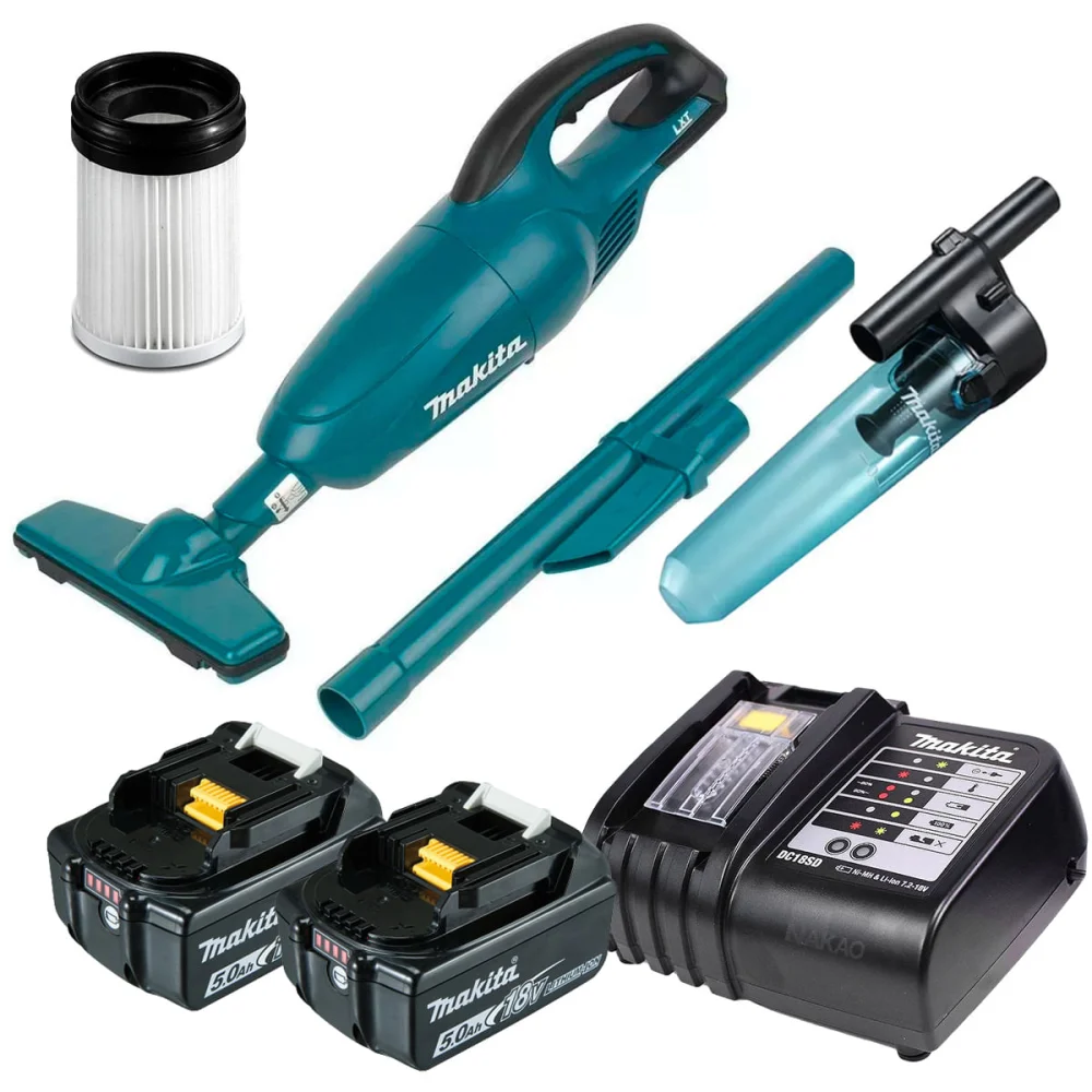 kit Aspirador de Pó DCL180Z Makita e 2 Baterias 18V e Carregador e Acessórios
