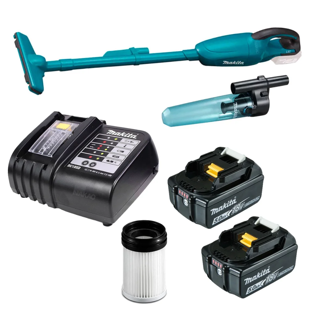 kit Aspirador de Pó DCL180Z Makita e 2 Baterias 18V e Carregador e Acessórios