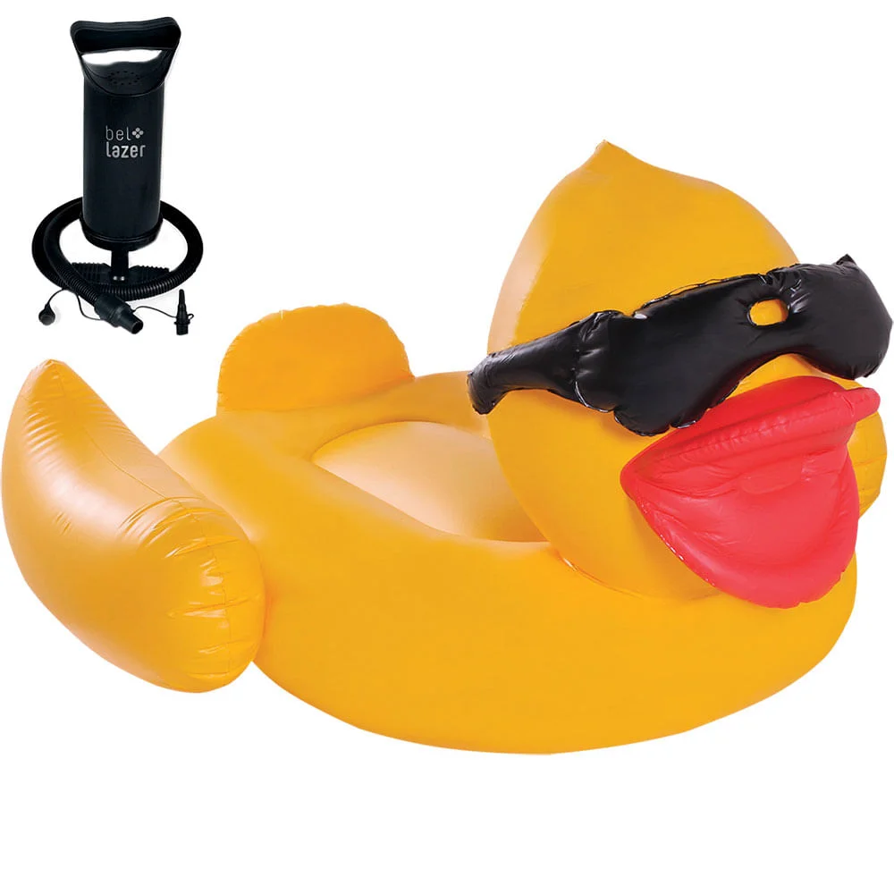 Kit Boia Inflável Adulto Pato de Óculos 177600 Belfix e Bomba Manual 120200