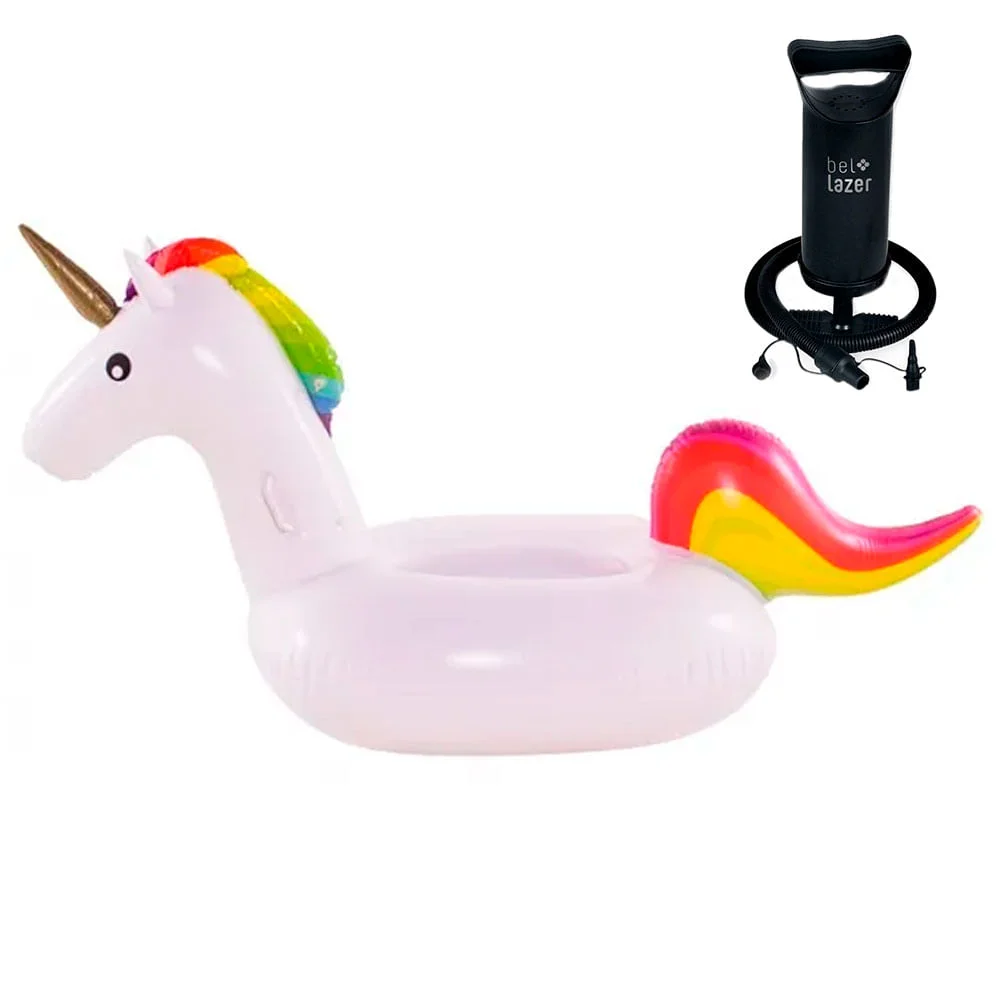 Kit Boia Inflável Adulto Unicórnio 150600 Belfix e Bomba Manual 120200