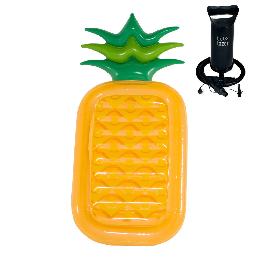 Kit Boia Inflável Gigante Adulto Abacaxi 151200 Belfix e Bomba Manual 120200