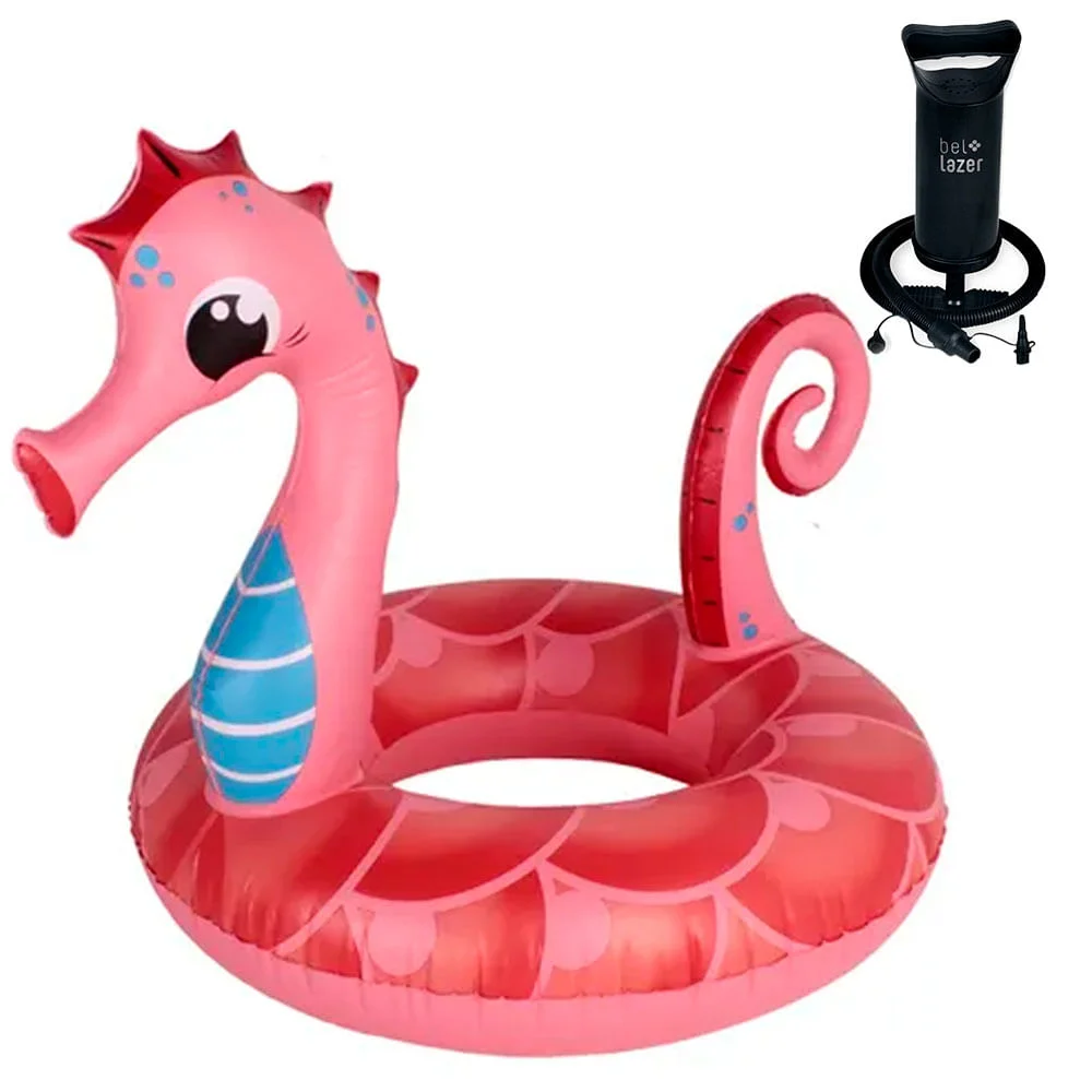 Kit Boia Inflável Gigante Anel Cavalo Marinho 146800 e Bomba Manual 120200