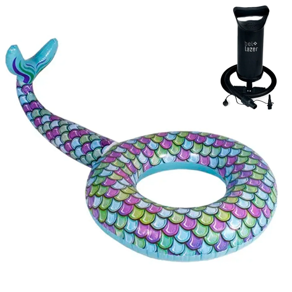 Kit Boia Inflável Gigante Anel Sereia 146600 e Bomba Manual 120200