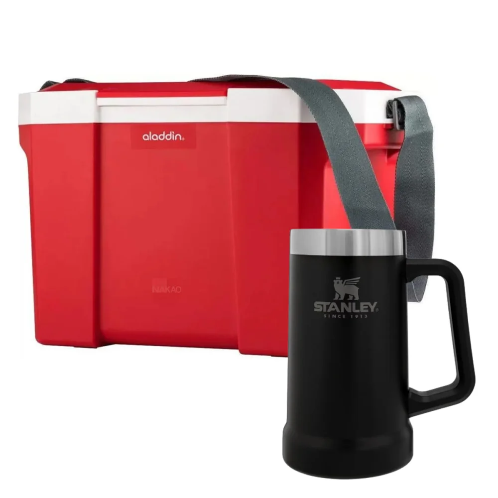 Kit Caneca Térmica de Cerveja 709ml Stanley e Caixa Térmica com Alça 24 Litros