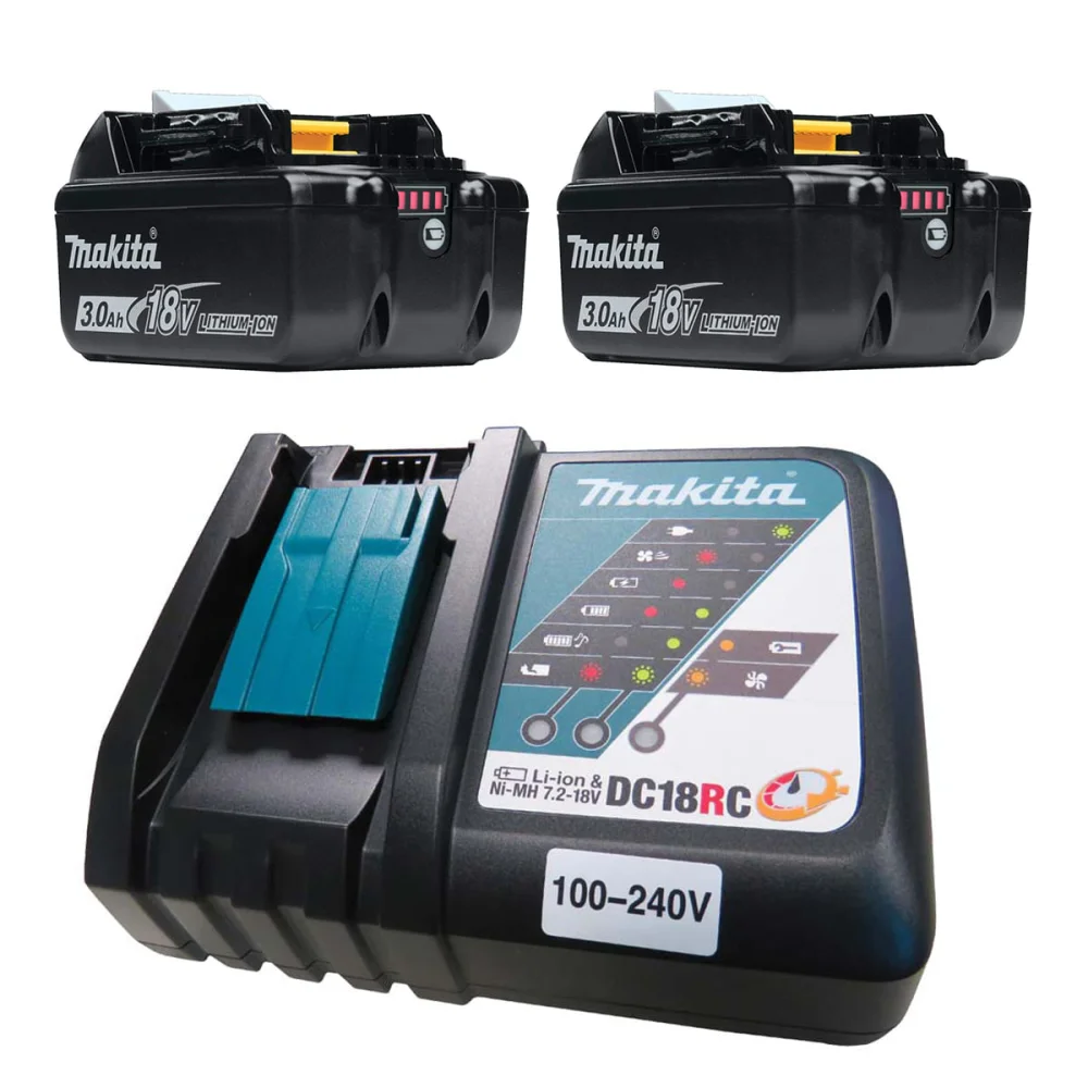 Kit Carregador de Bateria 14.4 a 18V DC18RC e 2 Baterias 18V BL1830 Makita