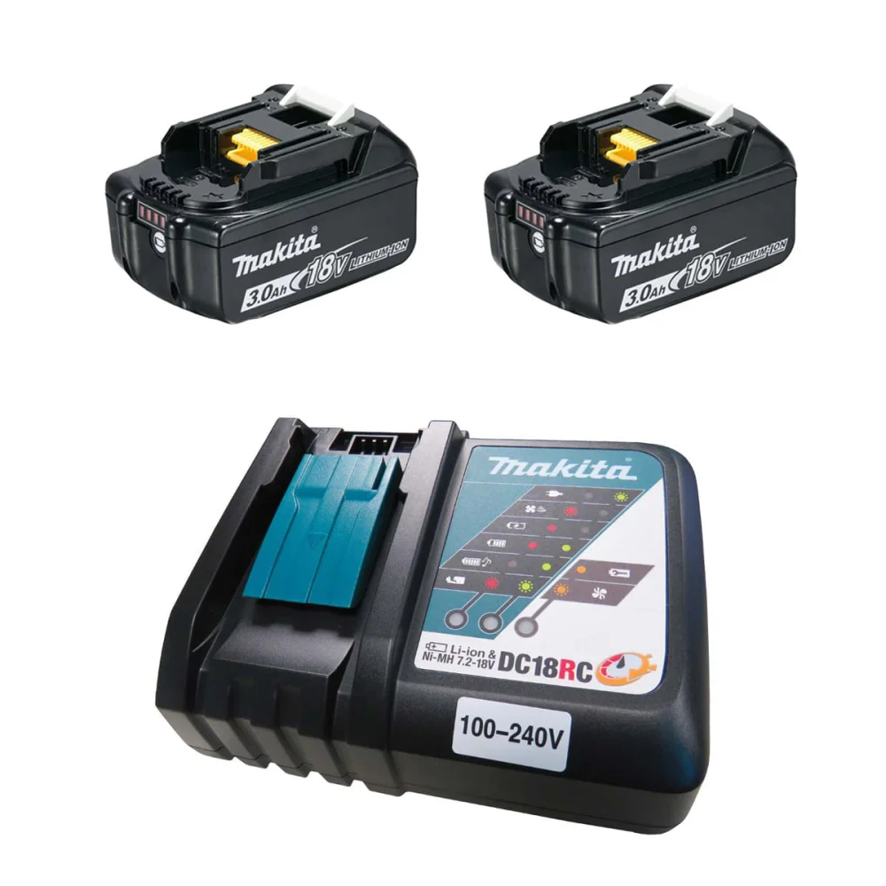 Kit Carregador de Bateria 14.4 a 18V DC18RC e 2 Baterias 18V BL1830 Makita