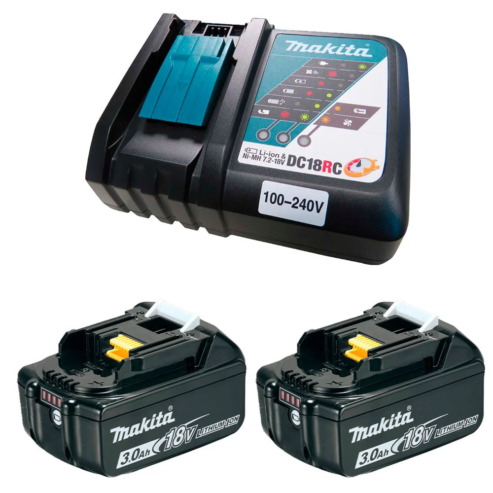 Kit Carregador de Bateria 14.4 e 18V DC18RC e 2 Baterias 18V BL1830B Makita